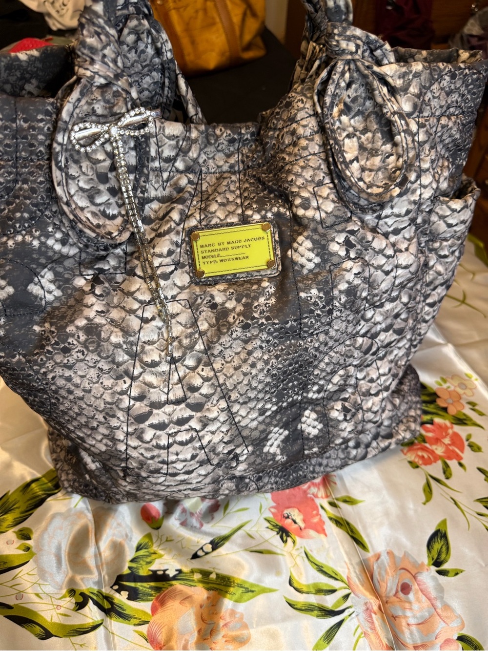 Marc by Marc Jacobs Quilted Snakeskin Print Tote Bag – Nylon Shoulder Bag